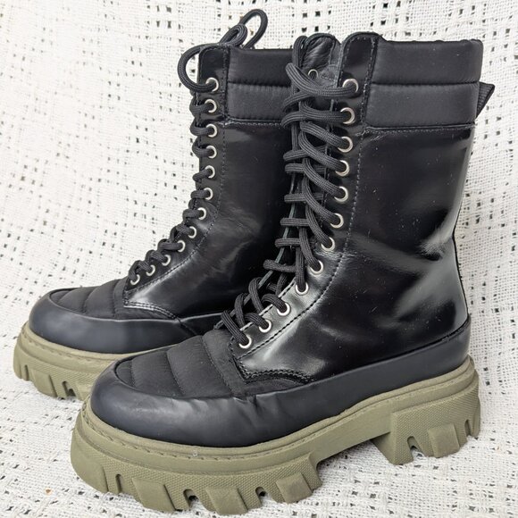 Ganni Shoes - GANNI Ankle Combat Boots US5 EU35 Black Leather and Quilted Nylon